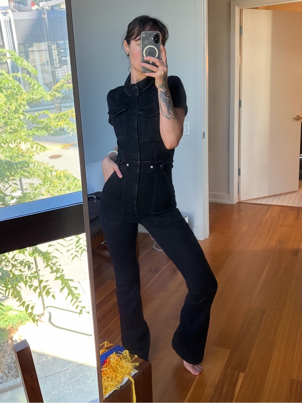 Good American Fit for Success Black Denim Jumpsuit